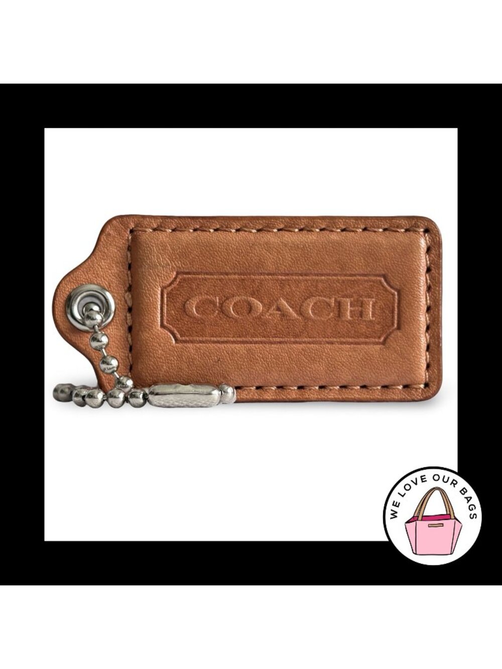 COACH HANG TAG 2.5" Brown Smooth Leather Bag Charm Keychain Fob Nickel Large